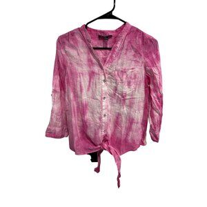 I-N-C International Concepts Tie-Dye Front Tie Button-Down Shirt Size 2 Boho